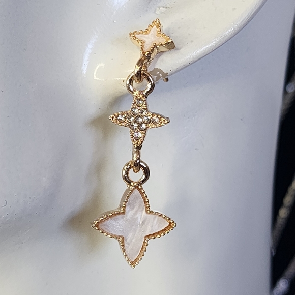 Gold Floral Element Drop Earrings New - Picture 5 of 6